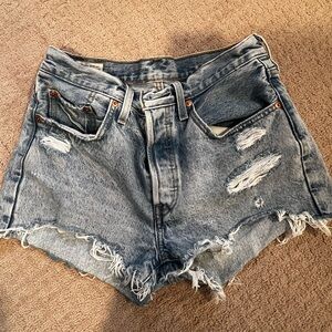 Levi's Light Blue Ripped Jean Shorts